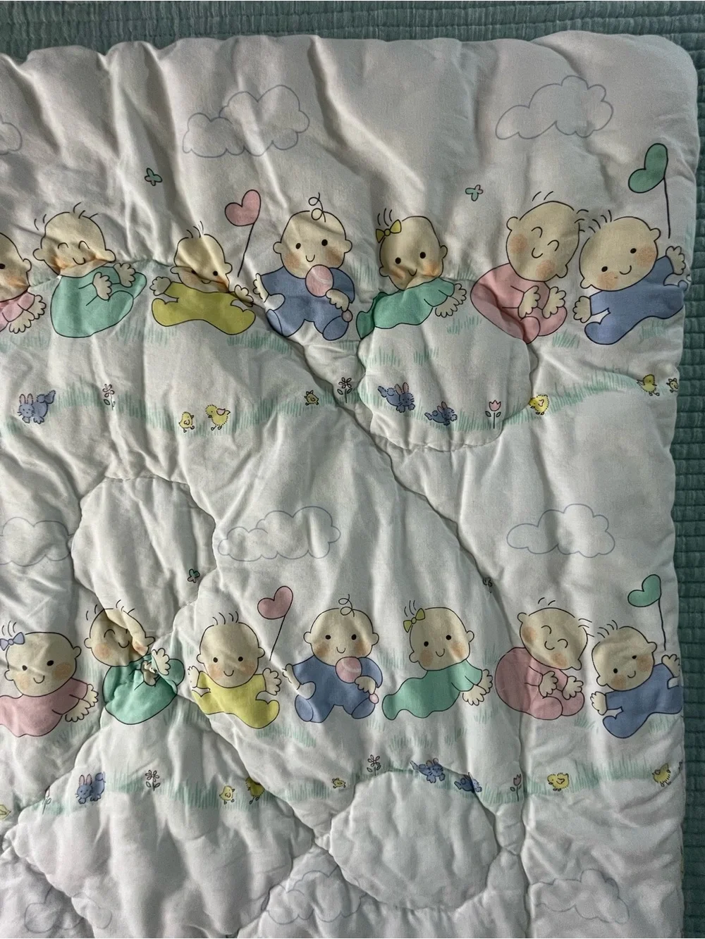 Vtg 80s Quiltex Baby Q Pastel Crawling Babies Quilt Blanket USA Made 30x45